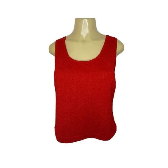 St John Santana Knit Shell Tank Top Sleeveless Red Blouse Scoop Neck Woo… - Picture 2 of 6
